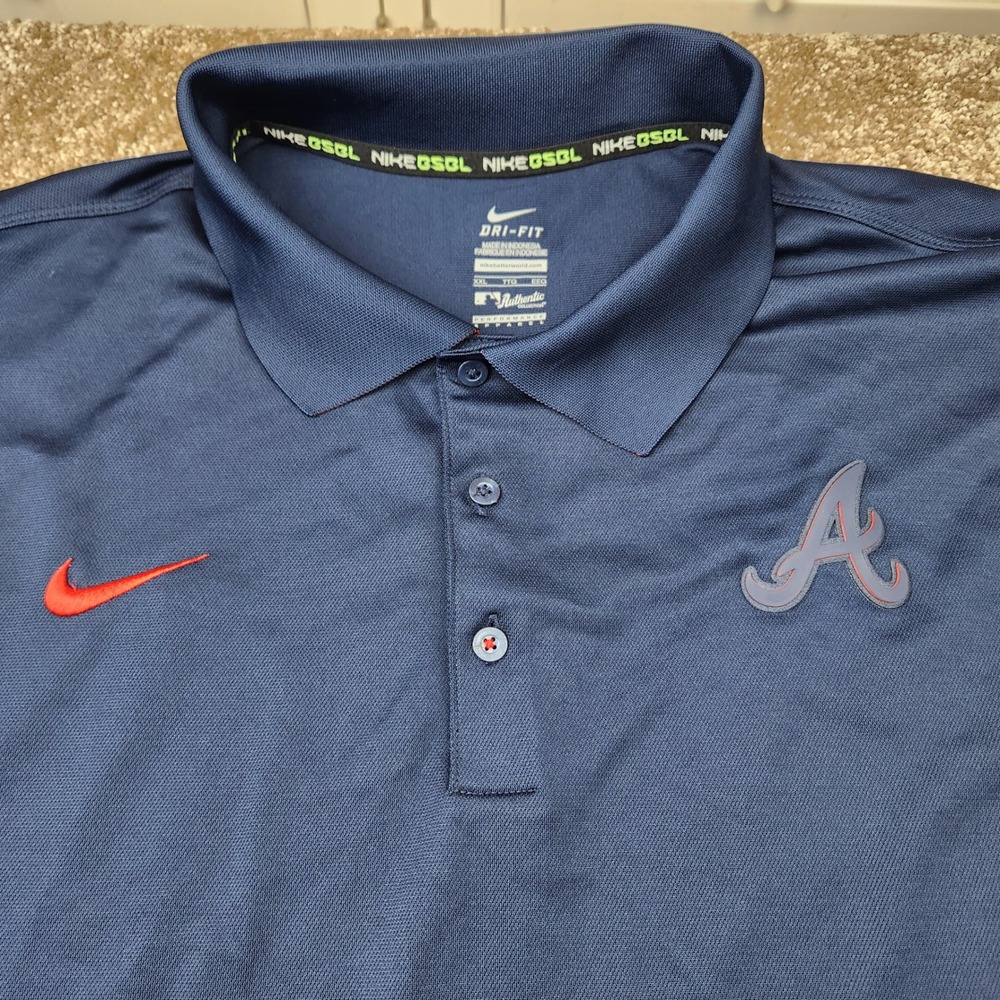 Nike Atlanta Braves MLB Authentic Dri-FIT Polo Shirt Men XXL Navy Blue Short Slv